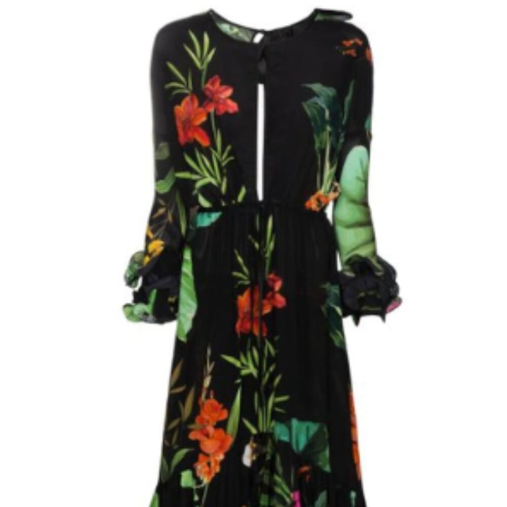 Johanna Ortiz Nambia Silk Long-sleeves Keyhole Midi Dress In Black - Size US 8